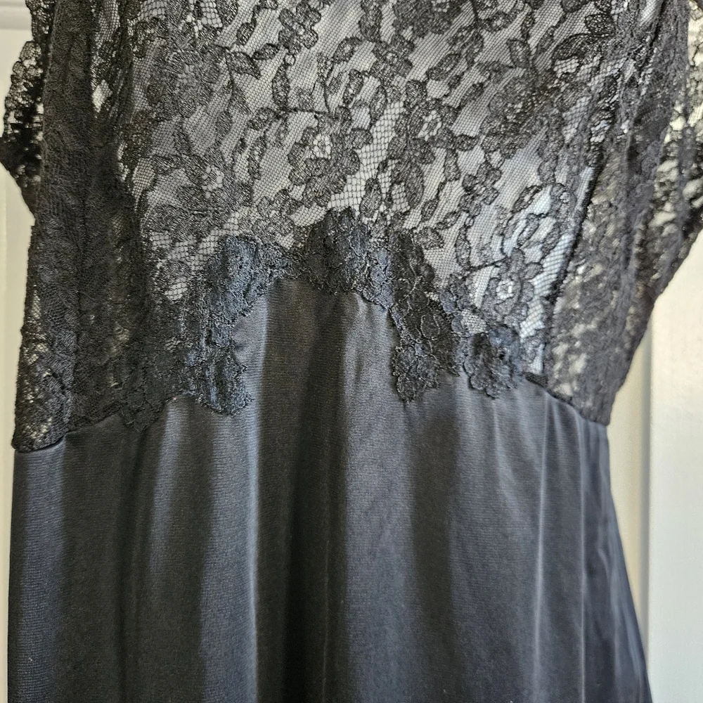 Slip Dress 38A L VTG Babydoll Whimsigoth Sheer Lace Coquette Nightie Goth 60s - Picture 4 of 9